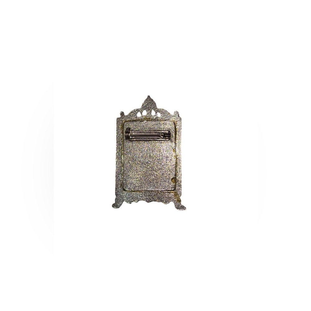 Vintage Ornate Silver Tone Decorative Picture Frame Brooch - Picture 2 of 2